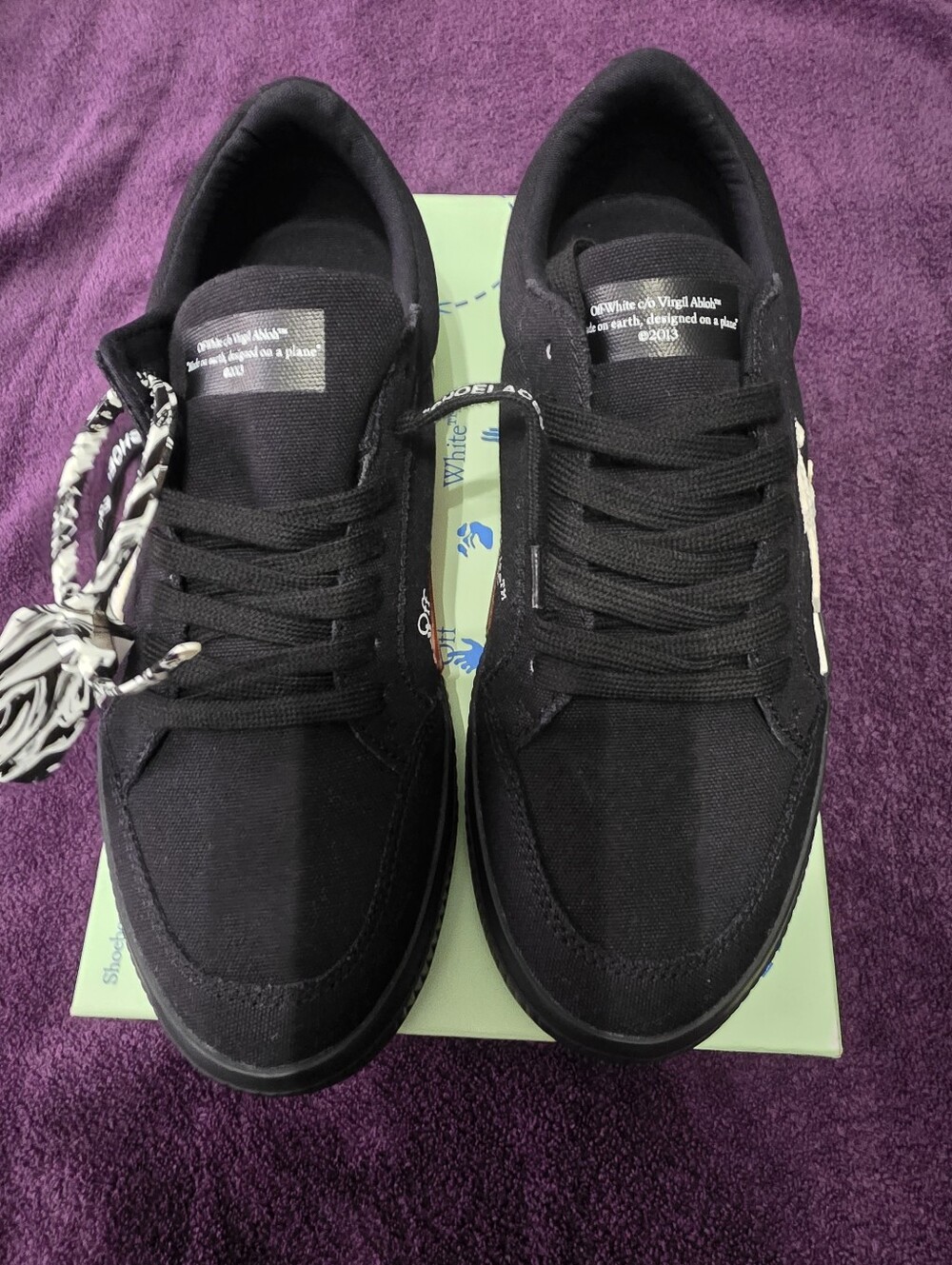 Off-White Black Low-Top Canvas Sneakers with White Side Stripe